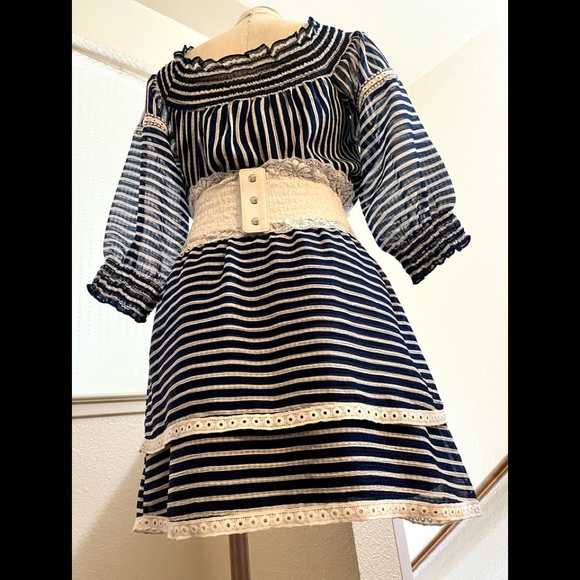 NWT M Parker Blue White Stripped Off Shoulder Dress!! - Picture 4 of 12
